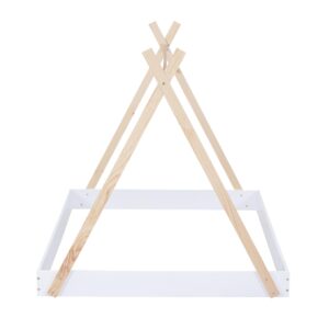 Full Size Teepee Bed for Kids,Tent Floor Bed Frame with Triangle Structure,Montessori Floor Bed for Girls Boys(Full,White)