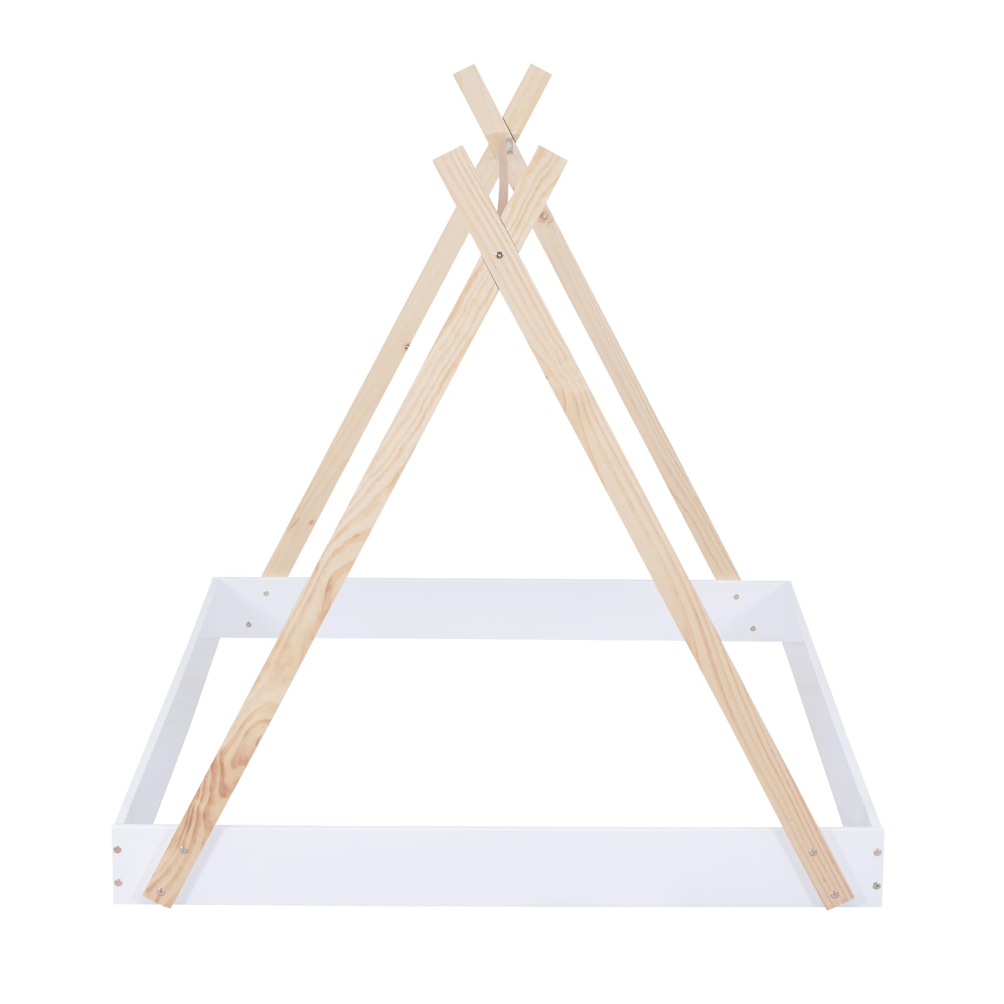 Full Size Teepee Bed for Kids,Tent Floor Bed Frame with Triangle Structure,Montessori Floor Bed for Girls Boys(Full,White)