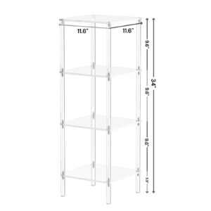 CRTERICX 4 Tier Square Acrylic Bookshelf, Small Bookcase with Acrylic Fittings for Fixing to Wall, Corner Display Shelf for Living Room, Bedroom, Bathroom, Small Spaces, Clear, 11.6'' W x 34'' H