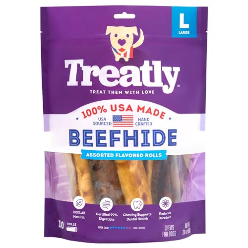 Treatly USA Beefhide Rolls 8-9" Dog Chew Treats - Chicken & Beef Flavor, 10 Count/1 Pack