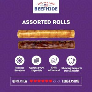 Treatly USA Beefhide Rolls 8-9" Dog Chew Treats - Chicken & Beef Flavor, 10 Count/1 Pack