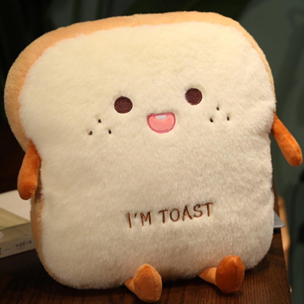 OUKEYI 15.7/40cm Toast Bread Plush Pillow, Bread Stuffed Pillow,Food Pillow with Pocket Plush Pillow Warm Hand Pillow(Cute), Brown