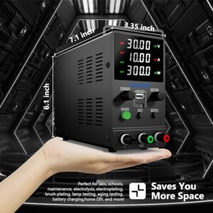 Jesverty DC Power Supply Variable, 0-30V 0-10A Adjustable Switching DC Regulated Bench Power Supply with 20W USB & Type-C Quick-Charge, Encoder Knob, Output Switch, 4-Digit LED Display - SPS-3010M