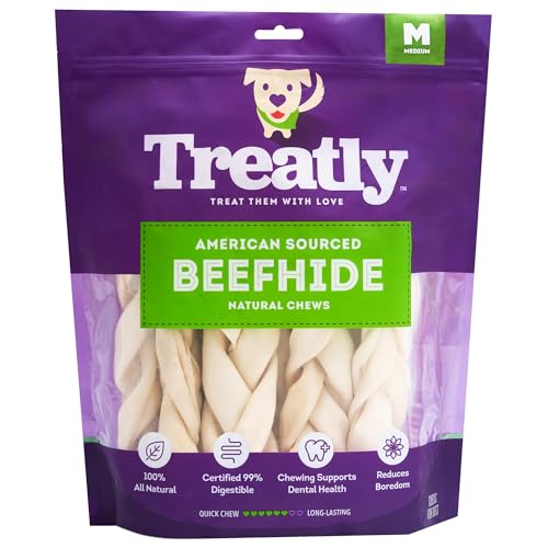 Treatly American Sourced Beefhide Braids 6-7" Dog Chew Treats - Natural Flavor, 16 Count/1 Pack