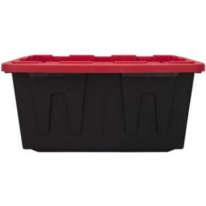 ayoyz 27 gallon plastic storage bin tote organizing container with durable lid and secure latching buckles, stackable and nestable lid plastic storage bin, 1 pack, black base/red lid