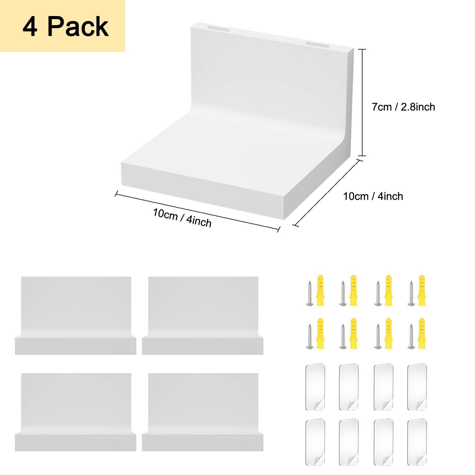 Tigcent 4 Pack Small Wall Shelf White Floating Shelves for Wall Decor, Plastic Display Ledges for Dorm Decor Bathroom Livingroom Bedroom (4 Pack)