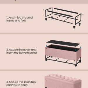 SONGMICS Velvet Storage Ottoman Bench, Foot Rest with Legs, 15.7 x 43 x 15.7 Inches, End of Bed Bench, Storage Chest, Load up to 660 lb, for Living Room, Bedroom, Entryway, Jelly Pink ULSF089R01