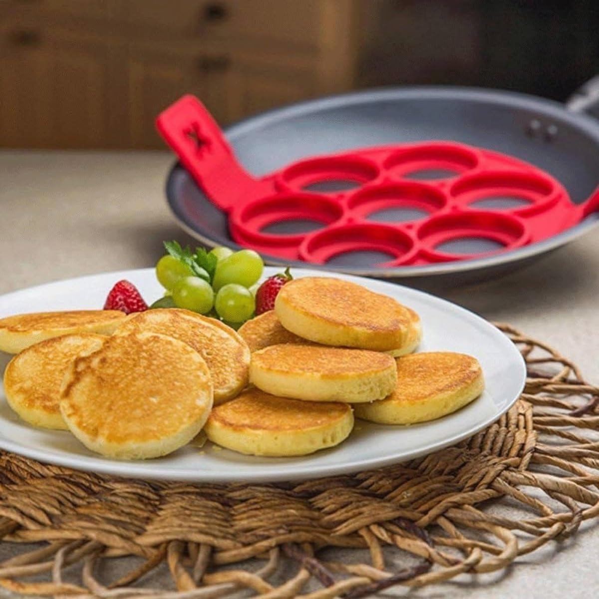 Flip n Cook Silicone Pancake Mold, Flip'N'Cook Pancake, Flip and Cook Pancake Maker, Flip Cooker Pancakes Mold, Flip'N'Cook Pancake Silicone Mold, Flip'N'Cook Mold Reusable ( Color : 2PCRed )