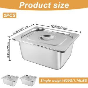 2 Pack 1/2 Size Stainless Steam Hotel Pan with Lid, Anti Clogging Stainless Steel Steam Table Pans, Steam Table Pan Restaurant Supplies Anti Rust Steam Pan Water Pan for Party, Hotel, Buffet