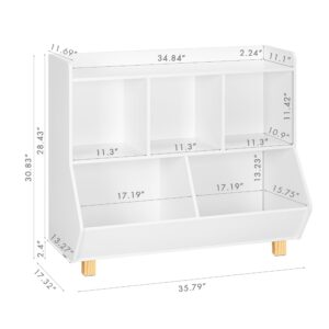 UTEX Toy Storage Organizer, Kids Bookshelf and Toy Storage with Legs, 5 Cube Storage Organizer, Children Bookcase for Kids Room, Living Room, Nursery,White