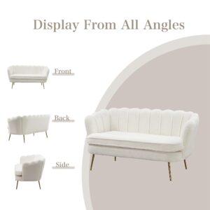 Chifee & Vingol Upholstered Small Loveseat for Small Space with Golden Legs,Ivory