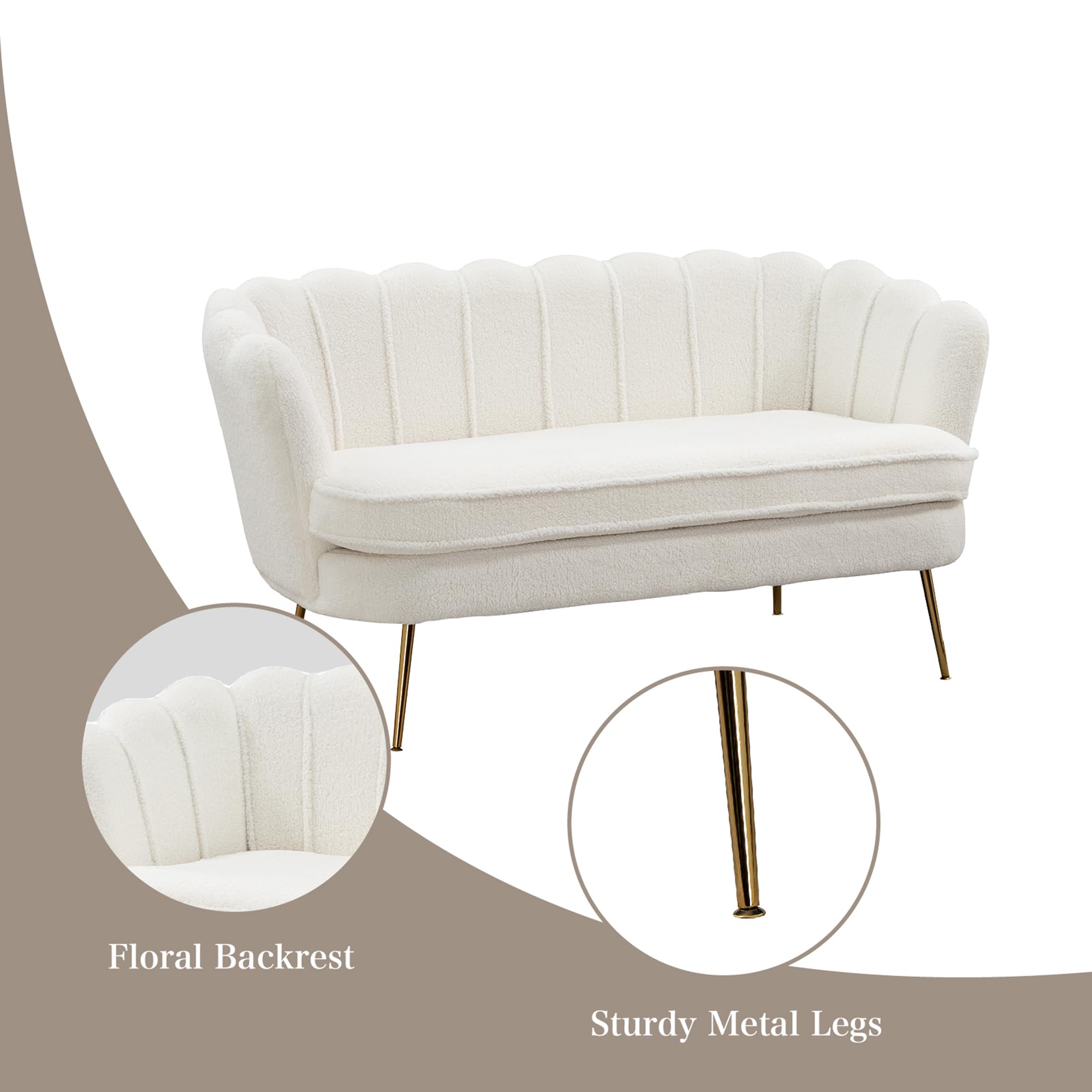 Chifee & Vingol Upholstered Small Loveseat for Small Space with Golden Legs,Ivory