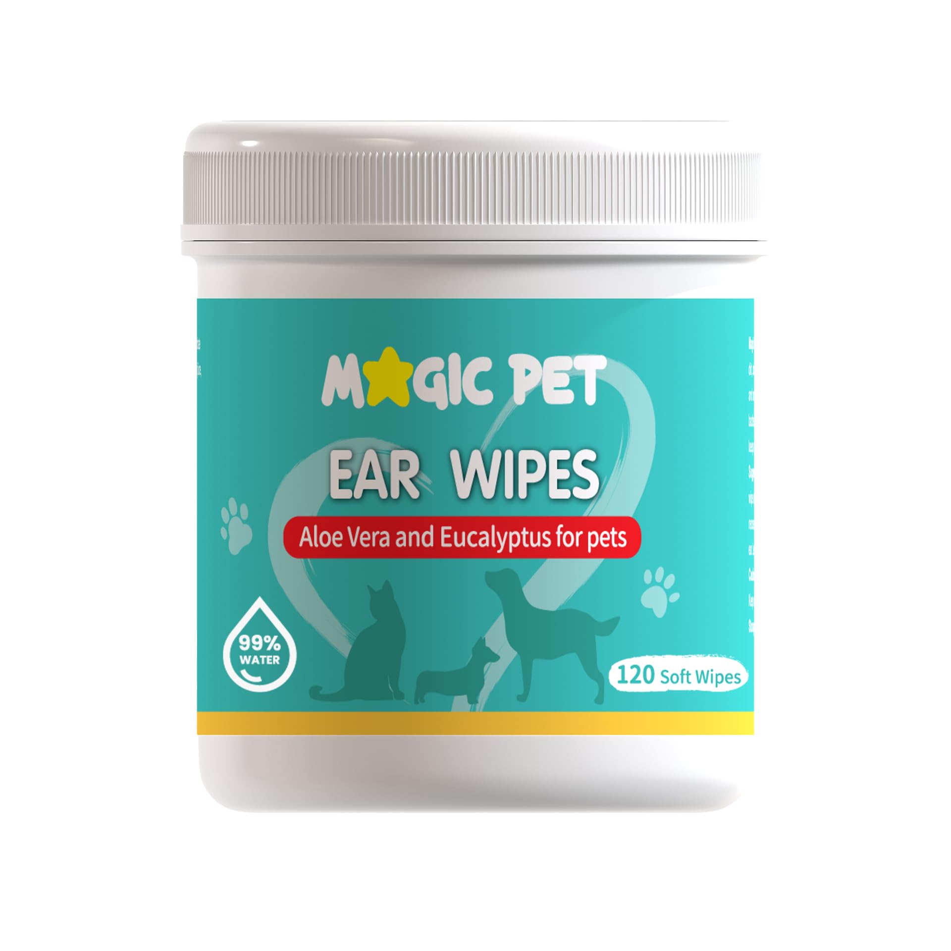 Magic Pet - Dog Ear Cleaner Wipes — 120 Grooming Wipes W/Aloe Vera & Eucalyptus — Gentle 99% Water Pet Ear Wipes for Odor & Wax Removal — Otic Dogs & Cats Ears Cleanser Itch-Free Pet Grooming Supplies