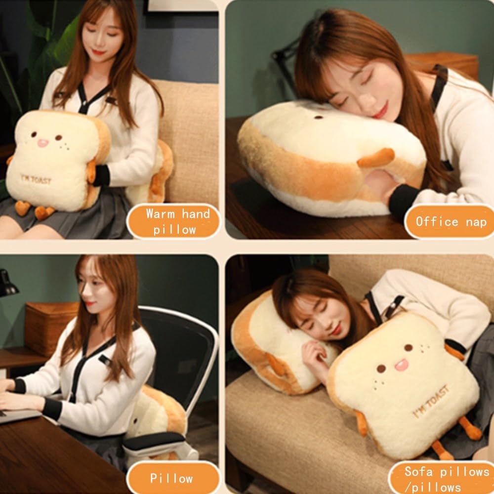 OUKEYI 15.7/40cm Toast Bread Plush Pillow, Bread Stuffed Pillow,Food Pillow with Pocket Plush Pillow Warm Hand Pillow(Cute), Brown