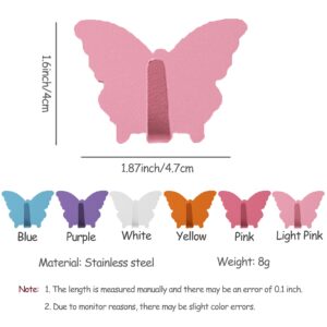 JtmyAota 6 Pack Butterfly Shaped Decorative Wall Hooks, Stainless Steel Strong Adhesive Wall Hook for Home Kitchen Bathroom Office (Pink Set)