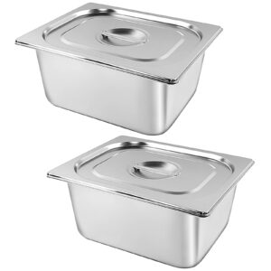 2 pack 1/2 size stainless steam hotel pan with lid, anti clogging stainless steel steam table pans, steam table pan restaurant supplies anti rust steam pan water pan for party, hotel, buffet