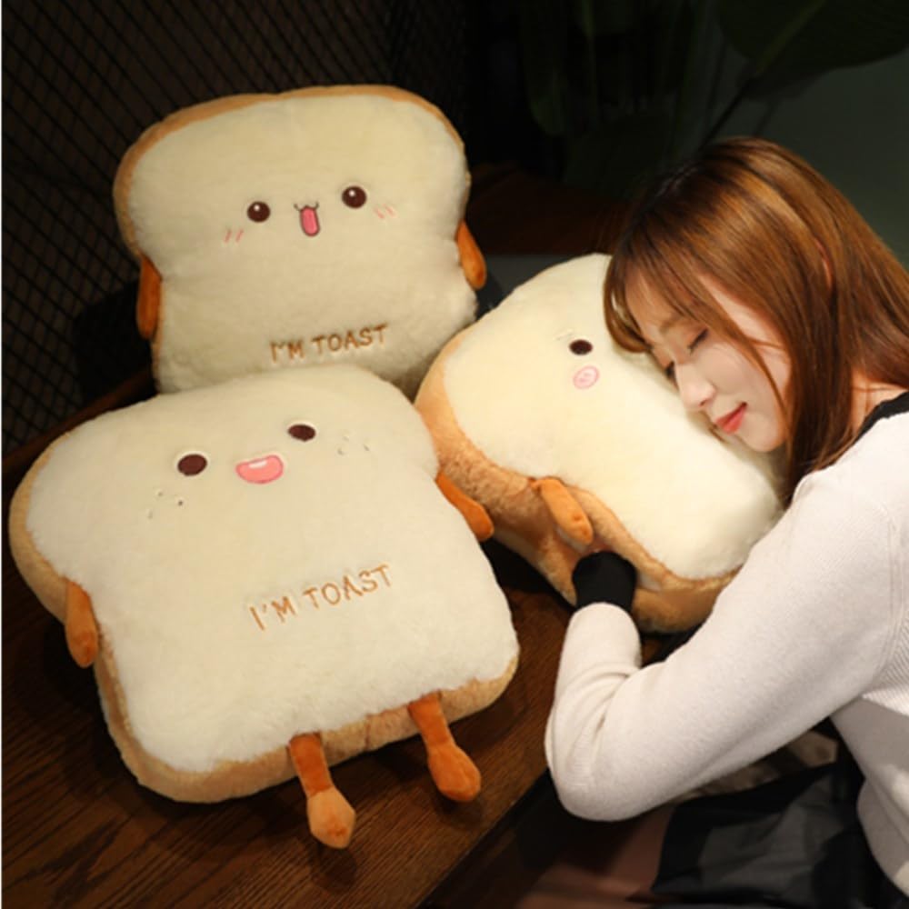 OUKEYI 15.7/40cm Toast Bread Plush Pillow, Bread Stuffed Pillow,Food Pillow with Pocket Plush Pillow Warm Hand Pillow(Cute), Brown