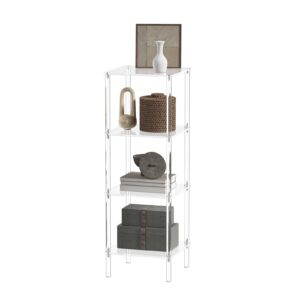 crtericx 4 tier square acrylic bookshelf, small bookcase with acrylic fittings for fixing to wall, corner display shelf for living room, bedroom, bathroom, small spaces, clear, 11.6'' w x 34'' h