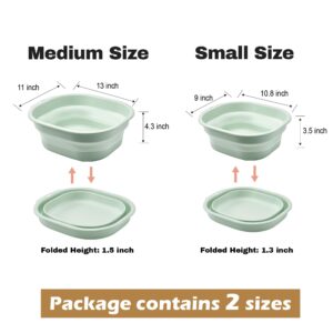 Daimix Collapsible Wash Basin Set of 2, Foldable Small Medium Size Wash Basin, Portable Plastic Basins for Laundry, Bottles, Travel, Camping (Green)