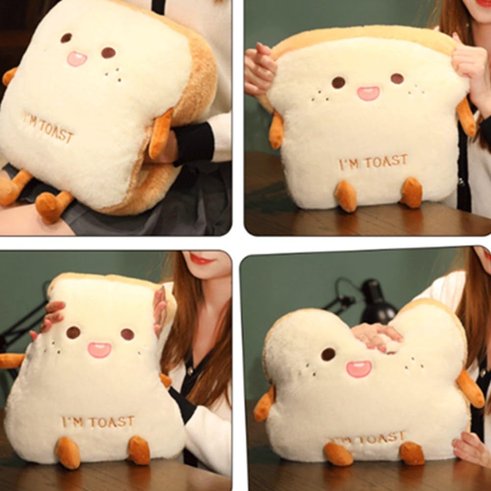 OUKEYI 15.7/40cm Toast Bread Plush Pillow, Bread Stuffed Pillow,Food Pillow with Pocket Plush Pillow Warm Hand Pillow(Cute), Brown