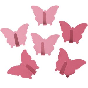 jtmyaota 6 pack butterfly shaped decorative wall hooks, stainless steel strong adhesive wall hook for home kitchen bathroom office (pink set)