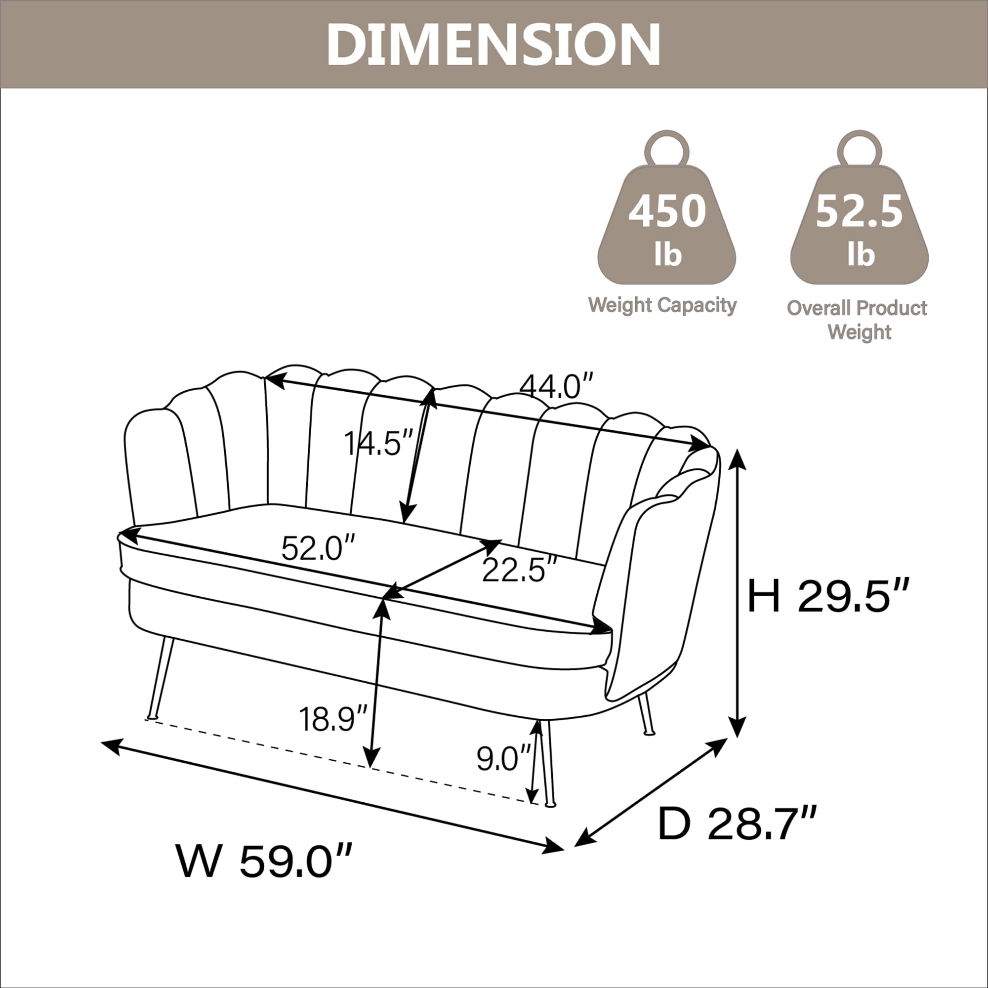 Chifee & Vingol Upholstered Small Loveseat for Small Space with Golden Legs,Ivory