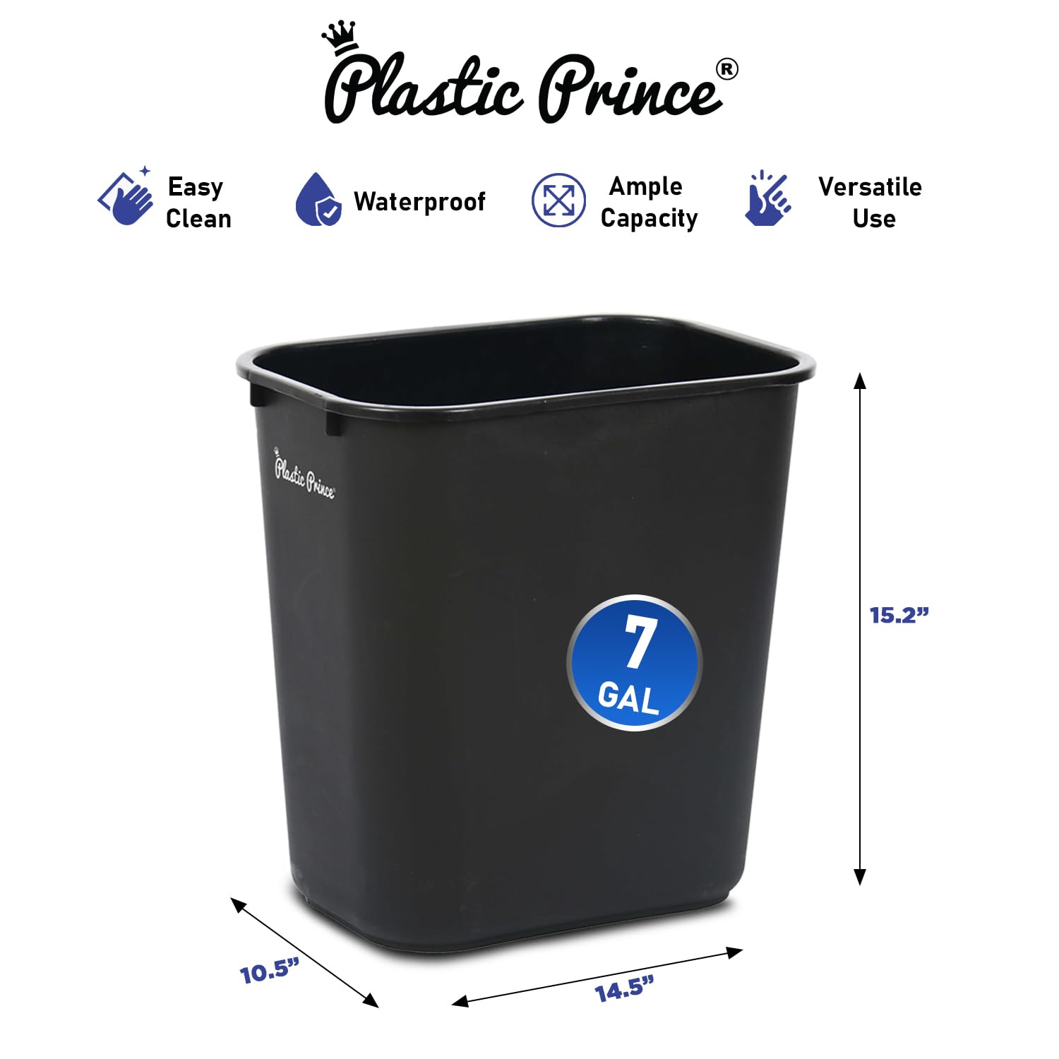 28 Quart Trash Can, Black Plastic Rectangular 7 Gallon Wastebasket for Kitchen Bathroom Office, 28 qt Garbage Can Fits Under Desk Cabinet Sink