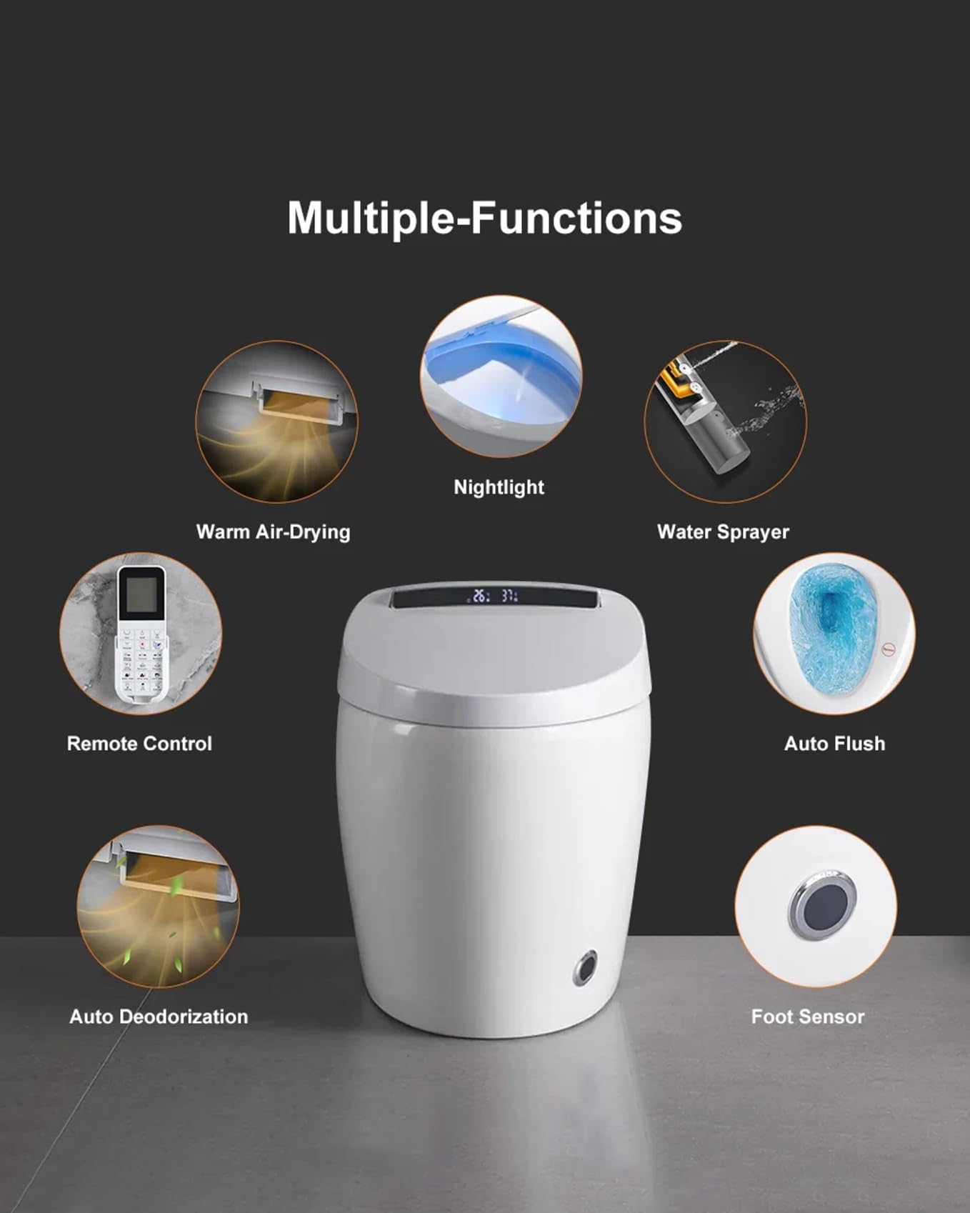 Homary Modern Smart Toilet Bidet, One-Piece 1.27 GPF Toilet Intelligent Elongated Toilet Auto Flush, Foot Sensor Operation, Heated Seat, Warm Water and Dry, Air Dryer, Digital Display