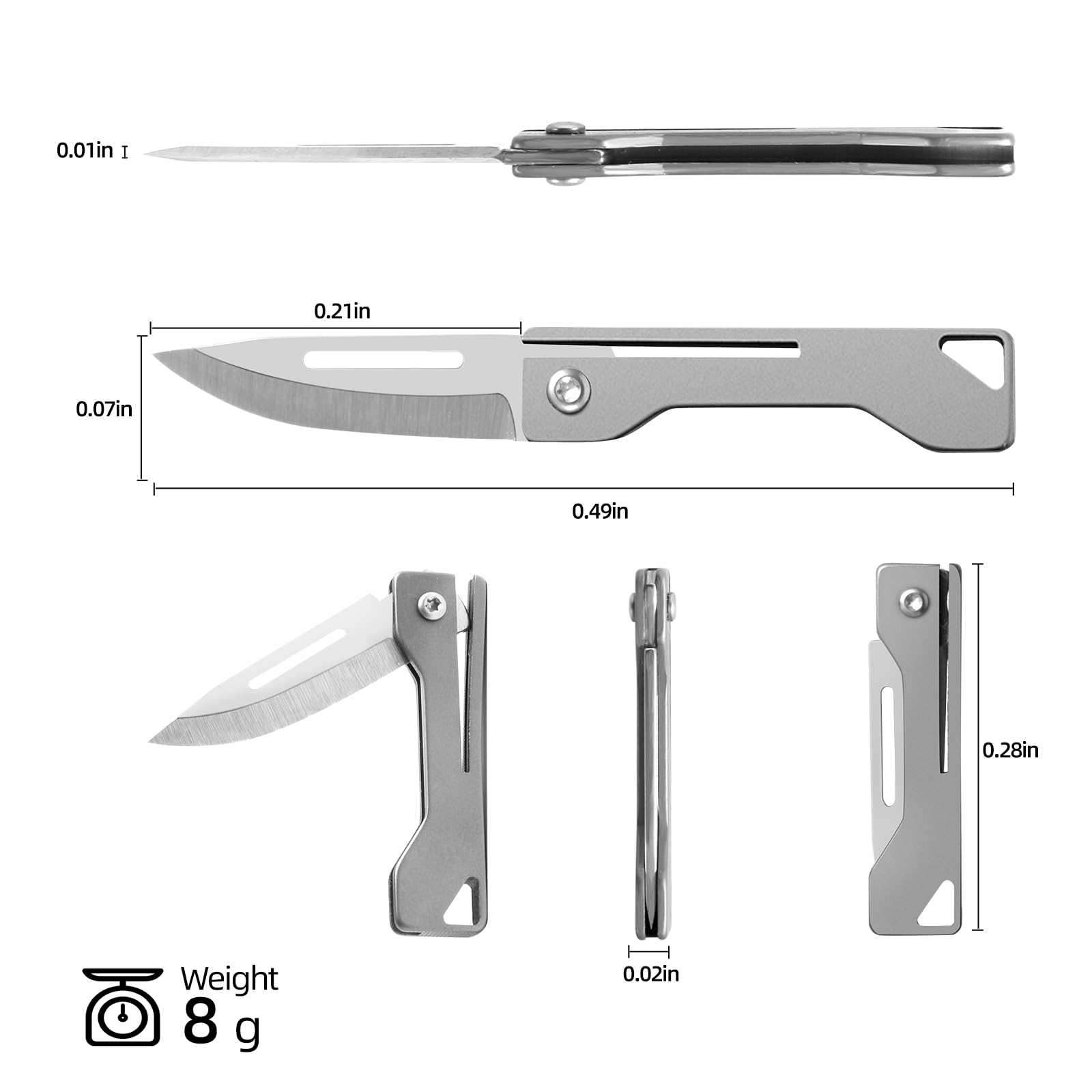 Zastan Mini Titanium Alloy Keychain Knife, 1.9 Inch Folding Pocket Knife for Packages and Ropes, EDC Box Cutter