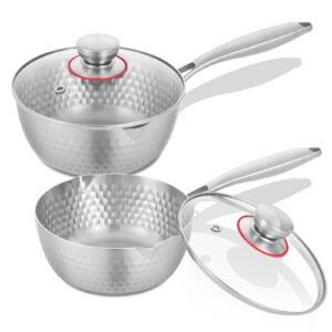 inqibee 1.5-2.5 qt tri-ply stainless steel saucepan set of 2,lnduction cooking sauce pots with lids,heavy duty,dishwasher and oven safe.