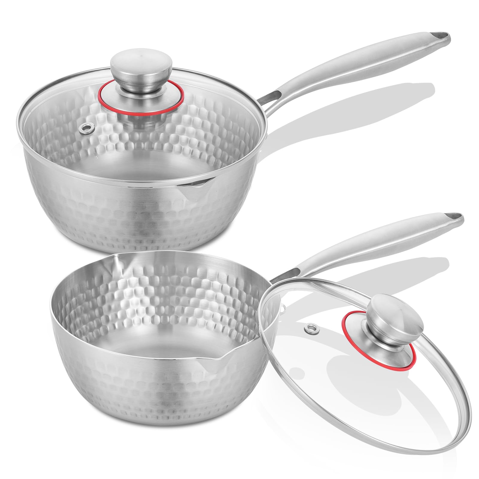 INQIBEE 1.5-2.5 QT Tri-ply Stainless Steel Saucepan Set of 2,lnduction Cooking Sauce Pots with Lids,Heavy Duty,Dishwasher and Oven Safe.