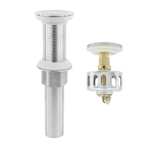 rackickyer bathroom sink drain,drain stopper bathroom sink without overflow,small cap pop up drain assembly with detachable strainer basket,built-in anti-clogging, stainless steel nut brushed nickel