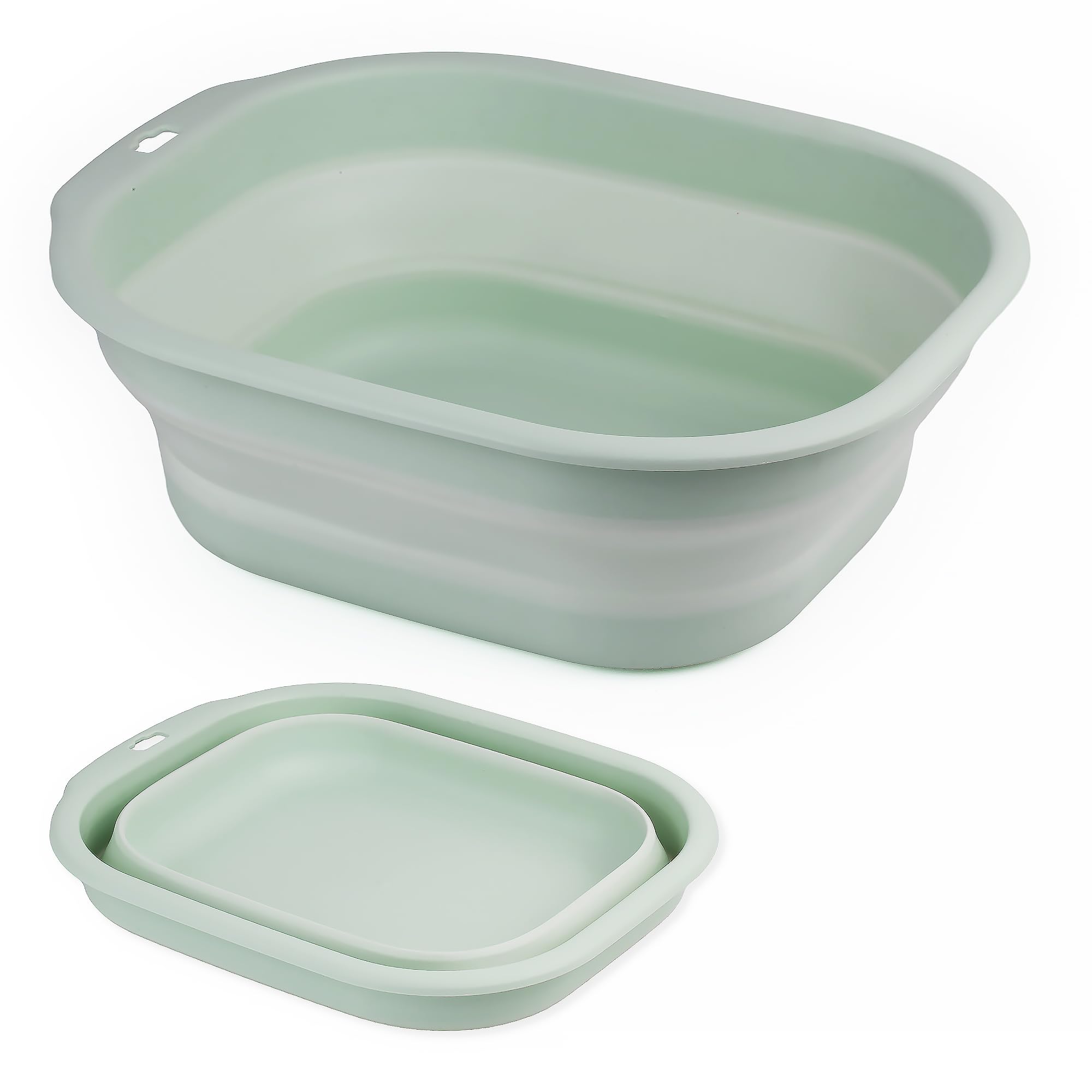 Daimix Collapsible Wash Basin Set of 2, Foldable Small Medium Size Wash Basin, Portable Plastic Basins for Laundry, Bottles, Travel, Camping (Green)