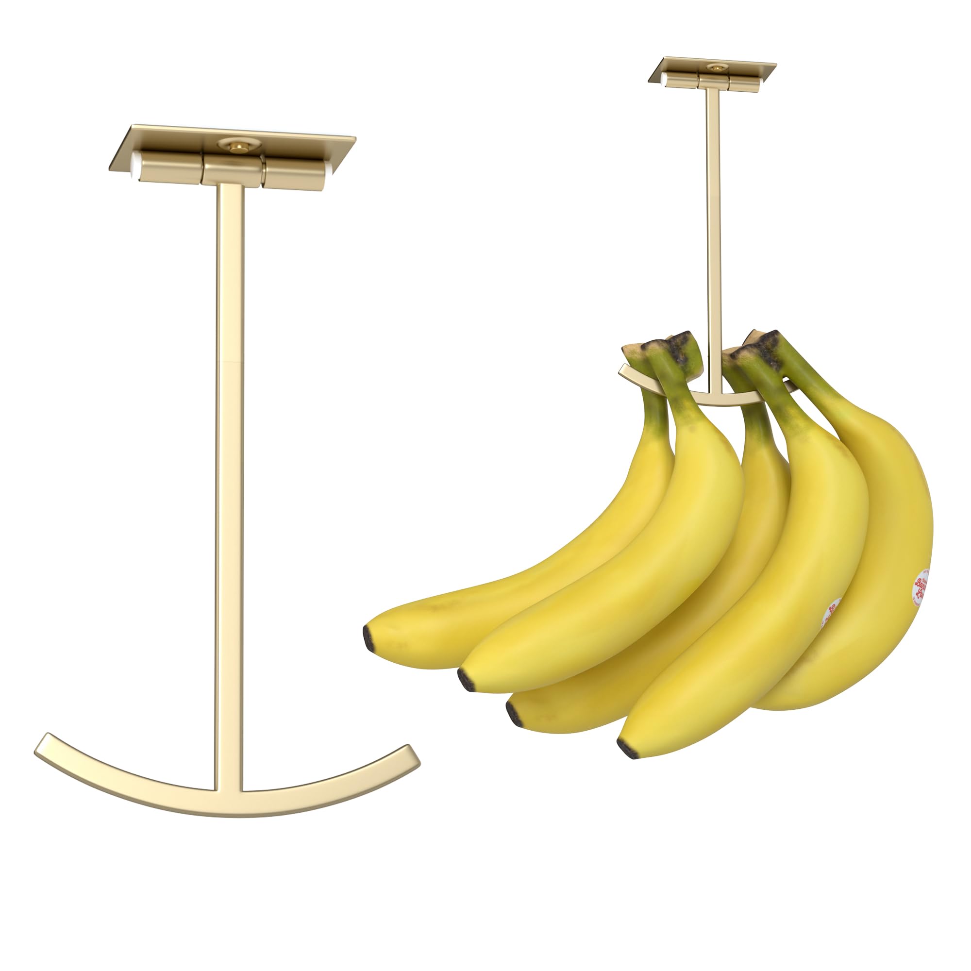 Josmimic Adhesive Banana Hook Under Cabinet: Banana Holder - Banana Hanger - Under Counter Banana Hanger - Folding Banana Hook, Folds Up When Not in Use, Keep Bananas Fresh - Gold - 2 Pack