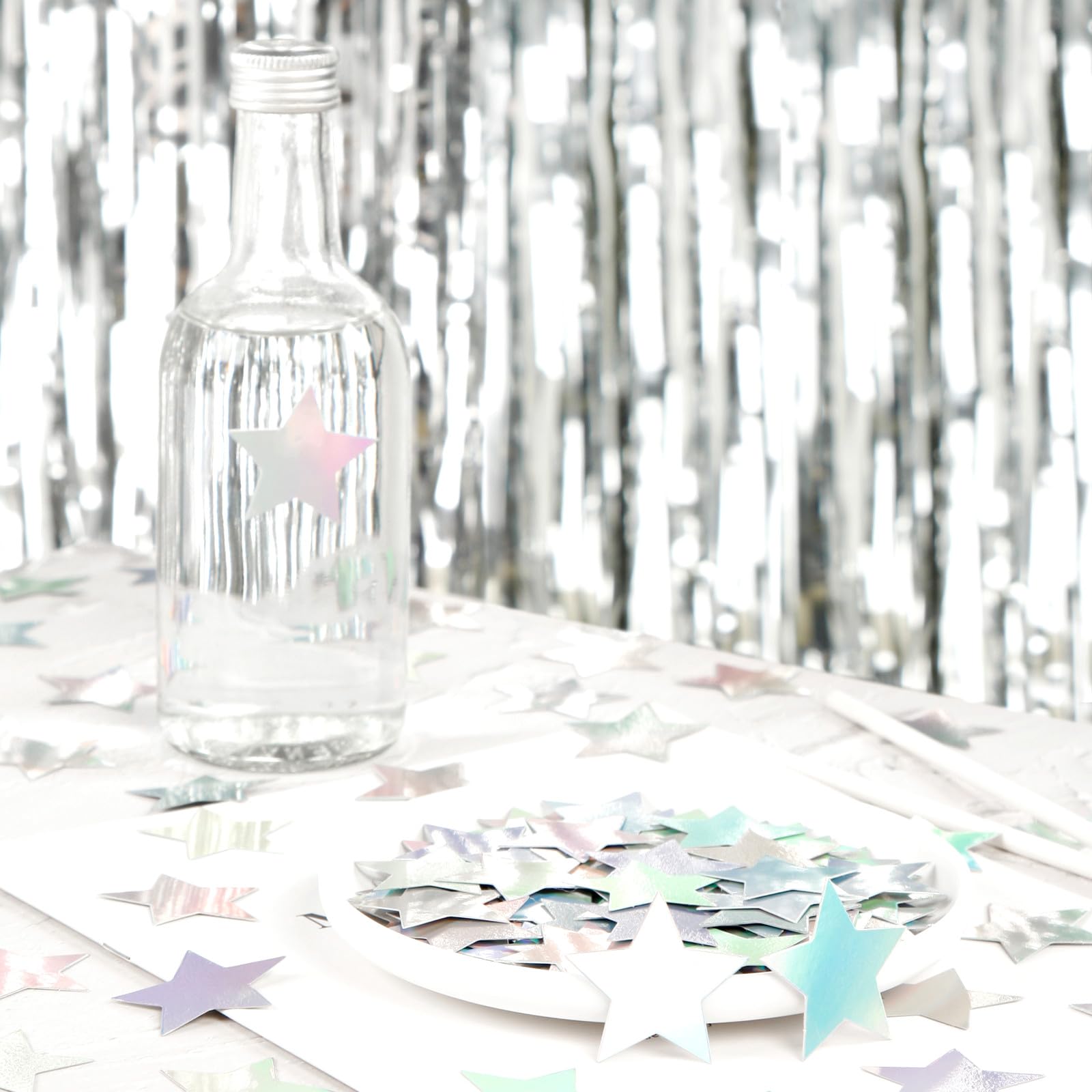 Iridescent Disco-Holographic Party-Decorations Star Confetti - 300pcs Euphoria Rainbow Silver Wedding Birthday Dining Table Centerpiece,Baby Bridal Shower Christmas Decor Lasting Surprise