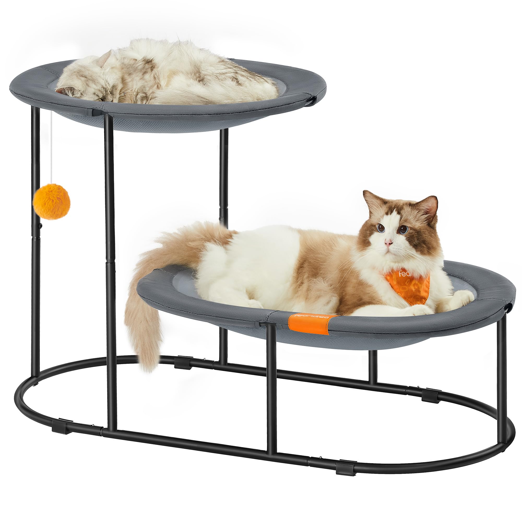 Feandrea Cat Bed, 2-Tier Elevated Cat Bed, Breathable Cat Hammock for Multi-Cat Households, Indoor Cats, with Removable Washable Mesh, Steel Frame, for Summer, Dove Gray UPCB012G01