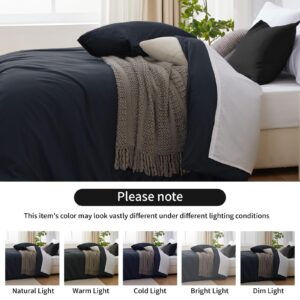 LINENLINE Duvet Cover Queen Size, Rayon Derived from Bamboo, Cooling & Soft Queen Duvet Cover Set, 1 Zipper Closure Duvet Cover 90"x90" & 2 Pillow Shams, Comforter Not Included, Black