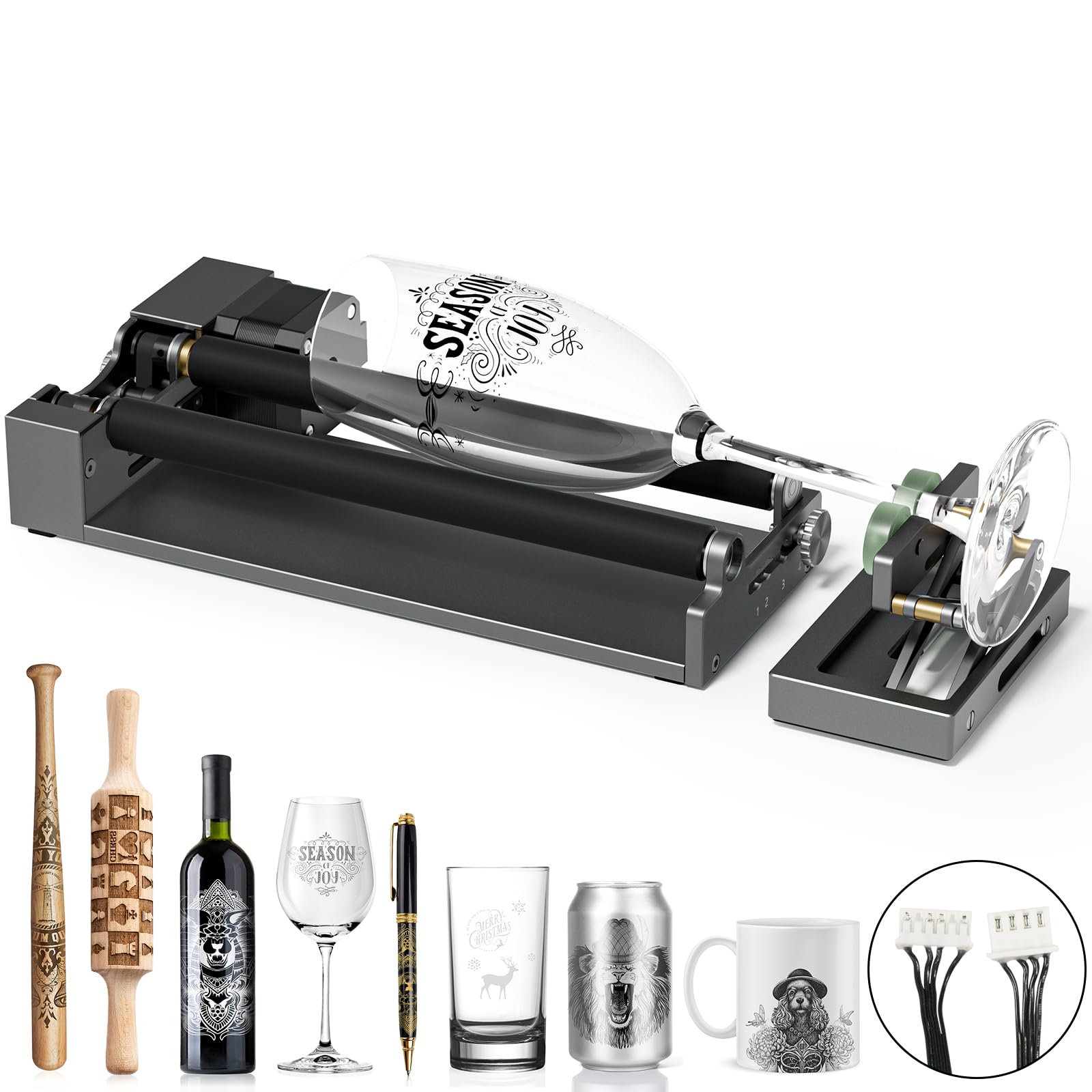 Woxcker ARot5 Rotary Roller, Y-axis Rotary Roller 360° Rotation Perfect for Engraving Cylindrical Objects, Cups, Bottles, Pens, Adjustable 6-100mm, Compatible with Most Cutter and Engraver Machine