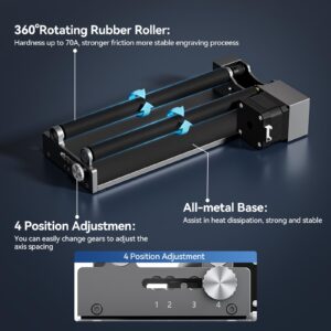 Woxcker ARot5 Rotary Roller, Y-axis Rotary Roller 360° Rotation Perfect for Engraving Cylindrical Objects, Cups, Bottles, Pens, Adjustable 6-100mm, Compatible with Most Cutter and Engraver Machine