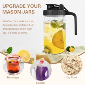 Mason Jar Pour Spout Lid for Wide Mouth Mason Jars, Plastic Flip Cap Lids for Mason Jars, Airtight Lid With Handle, Leak Proof and Durable, Pack of 2, Black