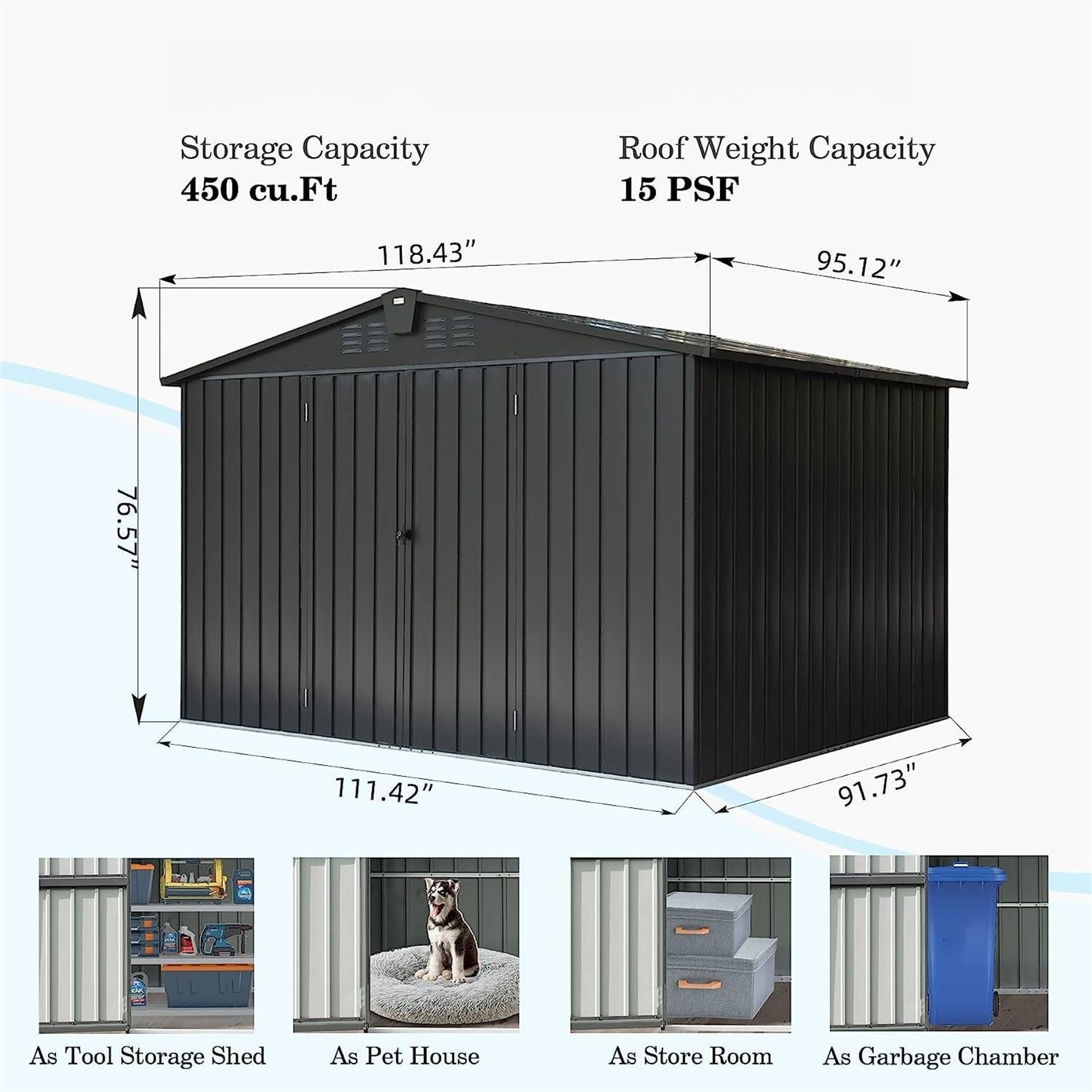 KooYaa 10x8FT Outdoor Storage Shed, with Sloping Roof Galvanized, Latches and Lockable Door, Steel Frame Garden Shed Metal Utility Tool Storage Room for Balcony