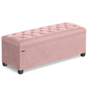 songmics velvet storage ottoman bench, foot rest with legs, 15.7 x 43 x 15.7 inches, end of bed bench, storage chest, load up to 660 lb, for living room, bedroom, entryway, jelly pink ulsf089r01