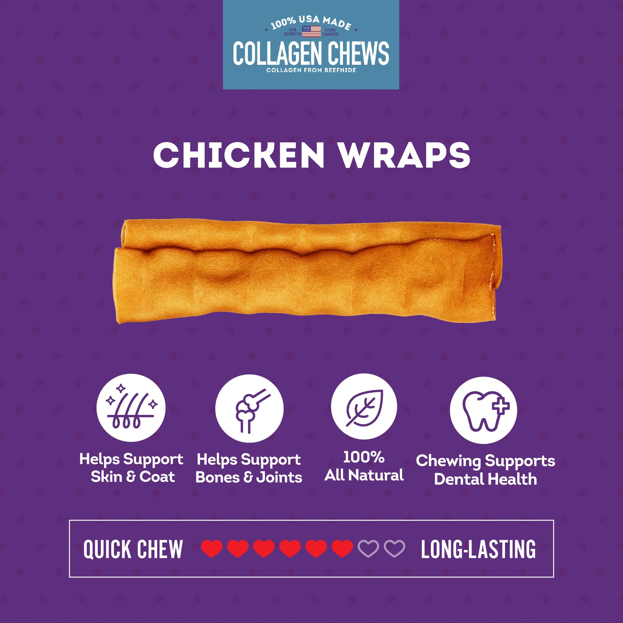 Treatly USA Collagen Wraps 6-7x1.5 Dog Chew Treats - Chicken Marinade Flavor, 12 Count/1 Pack