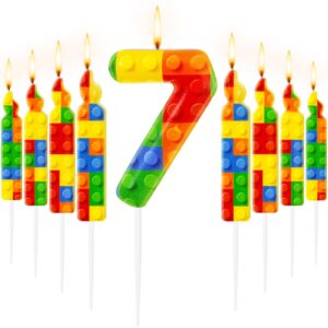 mtlee 9 pcs building block candles number 1-9 building block birthday candle numeral birthday cake topper cupcake candles for building block birthday decoration party supplies (number 7)