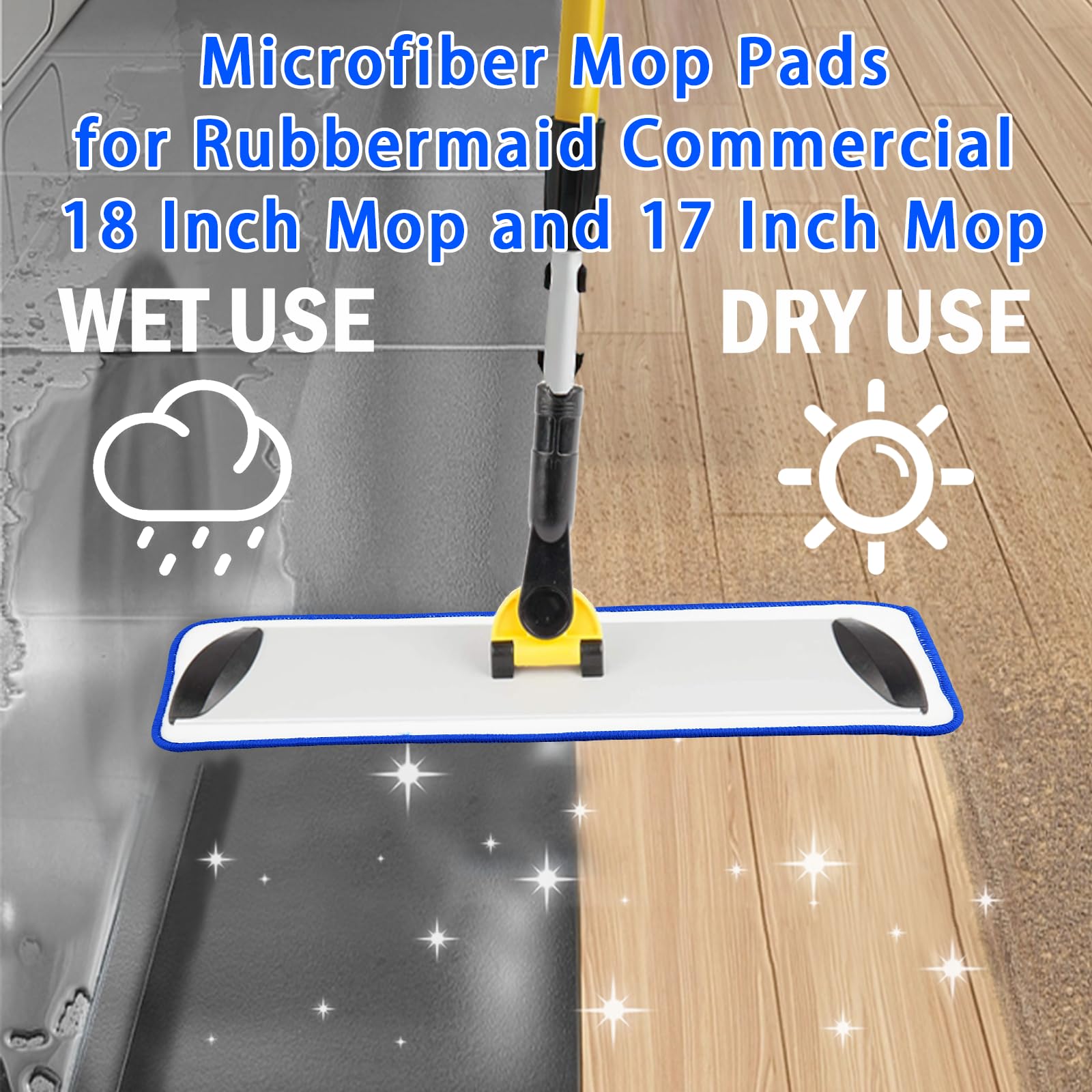 4 Pack Microfiber Cleaning Pad for Rubbermaid Commercial 18 Inch Mop and 17 Inch Mop, Reusable Wet & Dry Mop Refills for Commercial Flat Mop System 18" and 17", for Multi-Surface Floors