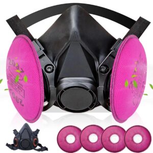 pwjgppjv gas masks survival nuclear and chemical, reusable respirator mask with 4 pcs 2097 activated carbon filter cottons for gas, organic vapors, formaldehyde, painting, dust,chemical, fume