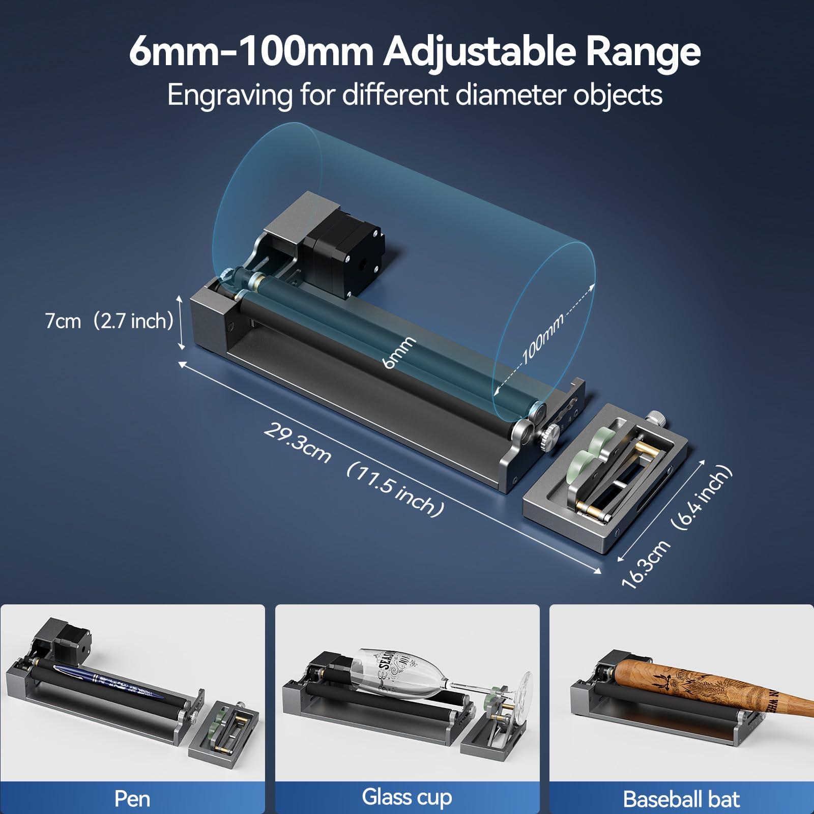 Woxcker ARot5 Rotary Roller, Y-axis Rotary Roller 360° Rotation Perfect for Engraving Cylindrical Objects, Cups, Bottles, Pens, Adjustable 6-100mm, Compatible with Most Cutter and Engraver Machine