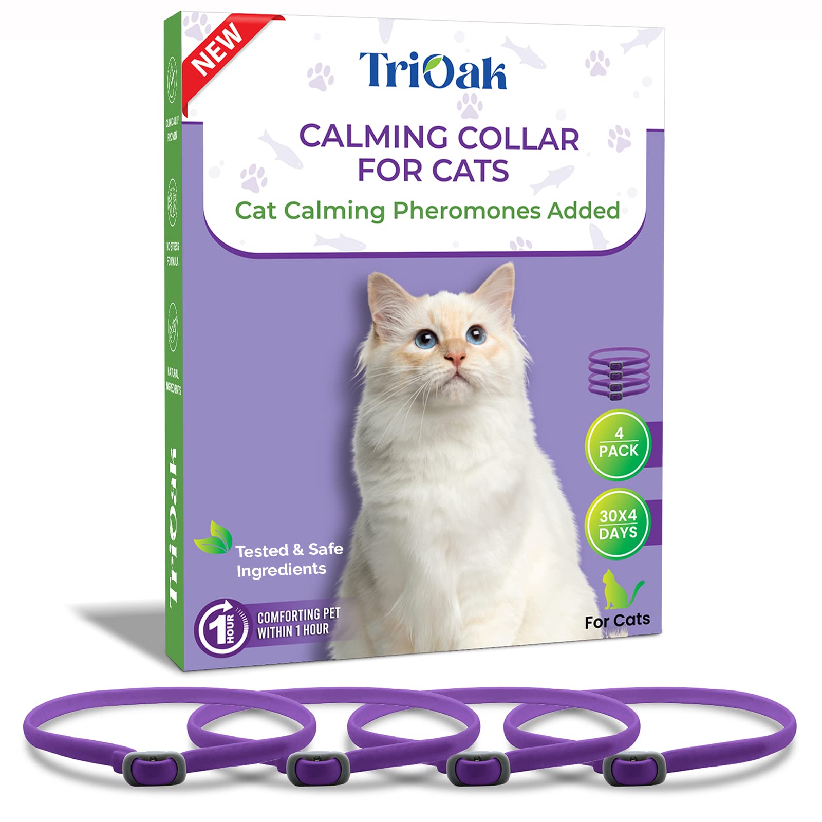 TriOak 4 Pack Calming Collar for Cats, Cat Calming Collar, Calming Pheromone Collar for Cats, Cat Pheromone Collar, Cat Calming Collar for Anxiety, Efficient Relieve Anxiety Stress (Purple)