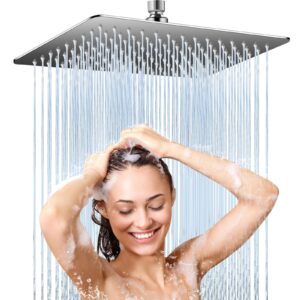 rain shower head, 12 inch rectangle high pressure large coverage rainfall showerheads, all metal wall mount 360° adjustment fixed shower head, easy installation (chrome)