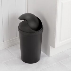 AYOYZ 3 Gallon Round Wastebasket with Lid, Small Plastic Trash Can for The Bathroom, Bedroom, Dorm or Home Office, Black